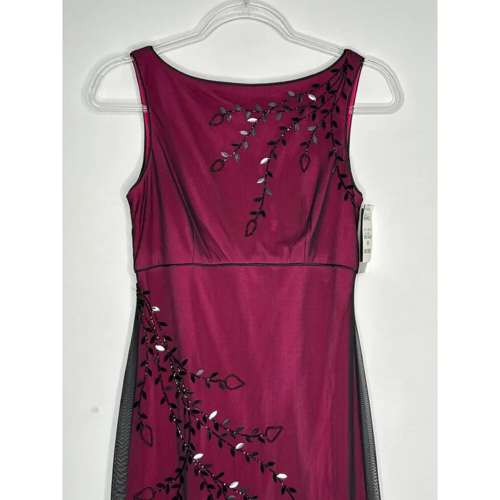 2010s Adrianna Papell Evening Burgundy Ombre Beaded Formal Gown & Shawl NWT 6 - Picture 5 of 12